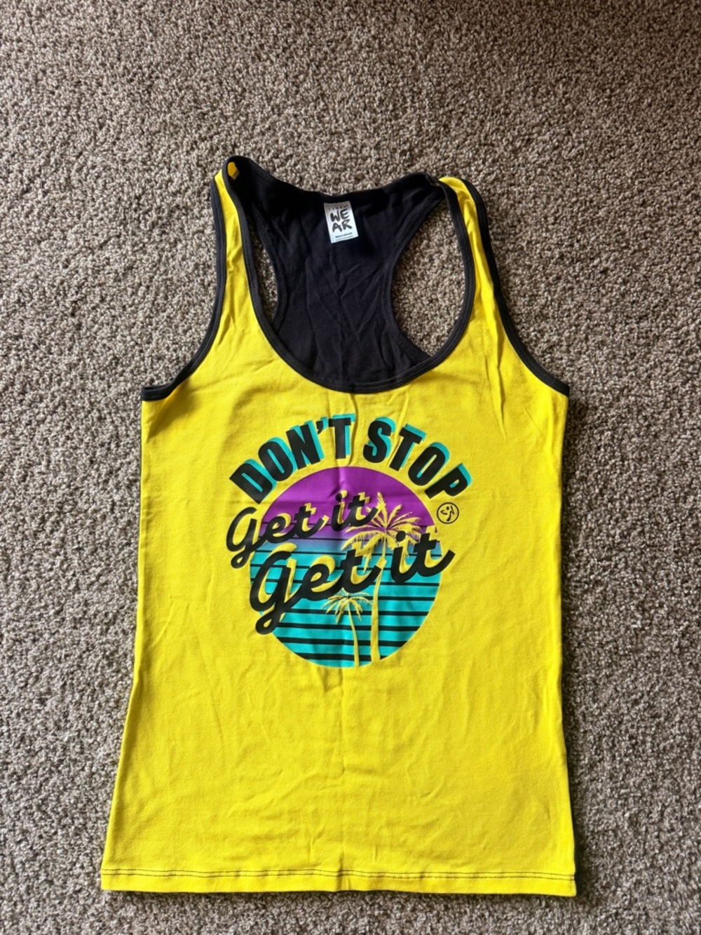 Zumba Fitness Yellow and Black Racerback Tank with Sunset Graphic